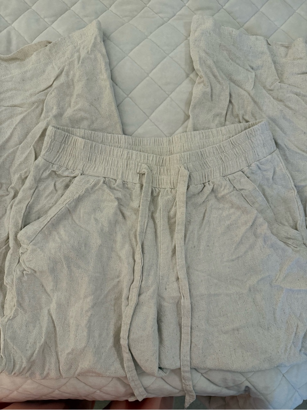 Sienna Sky Cream Elastic Waist Linen-Blend Pants